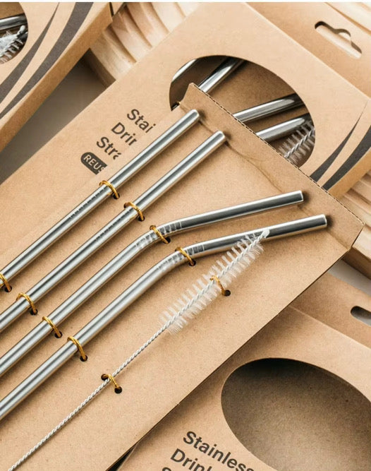 Herbruikbare RVS Drinkrietjes – Set van 4 + Reinigingsborsteltje