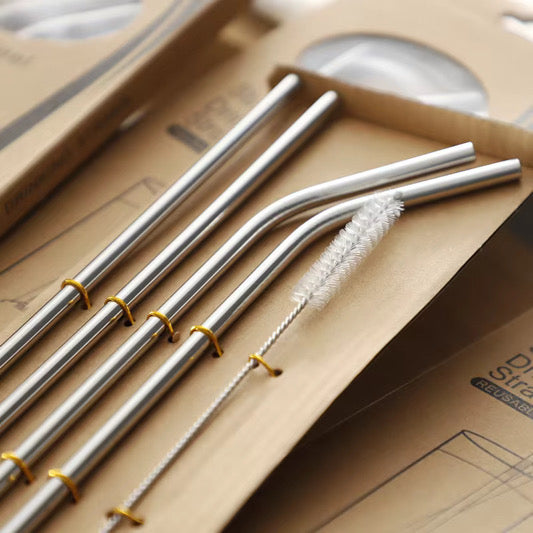 Herbruikbare RVS Drinkrietjes – Set van 4 + Reinigingsborsteltje