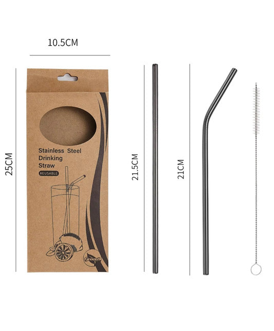 Herbruikbare RVS Drinkrietjes – Set van 4 + Reinigingsborsteltje