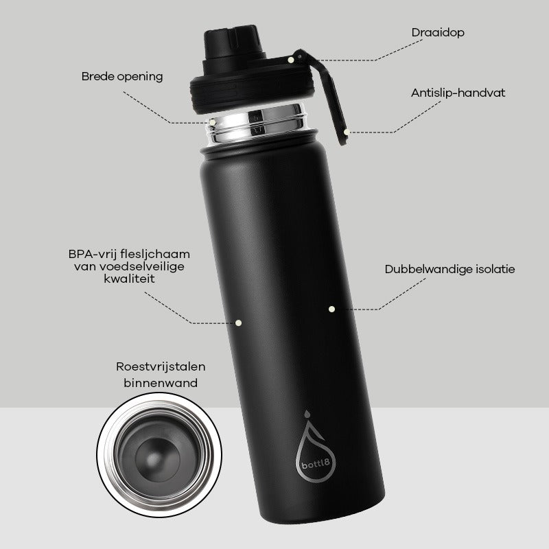 bottl8 – Premium RVS Drinkfles Black