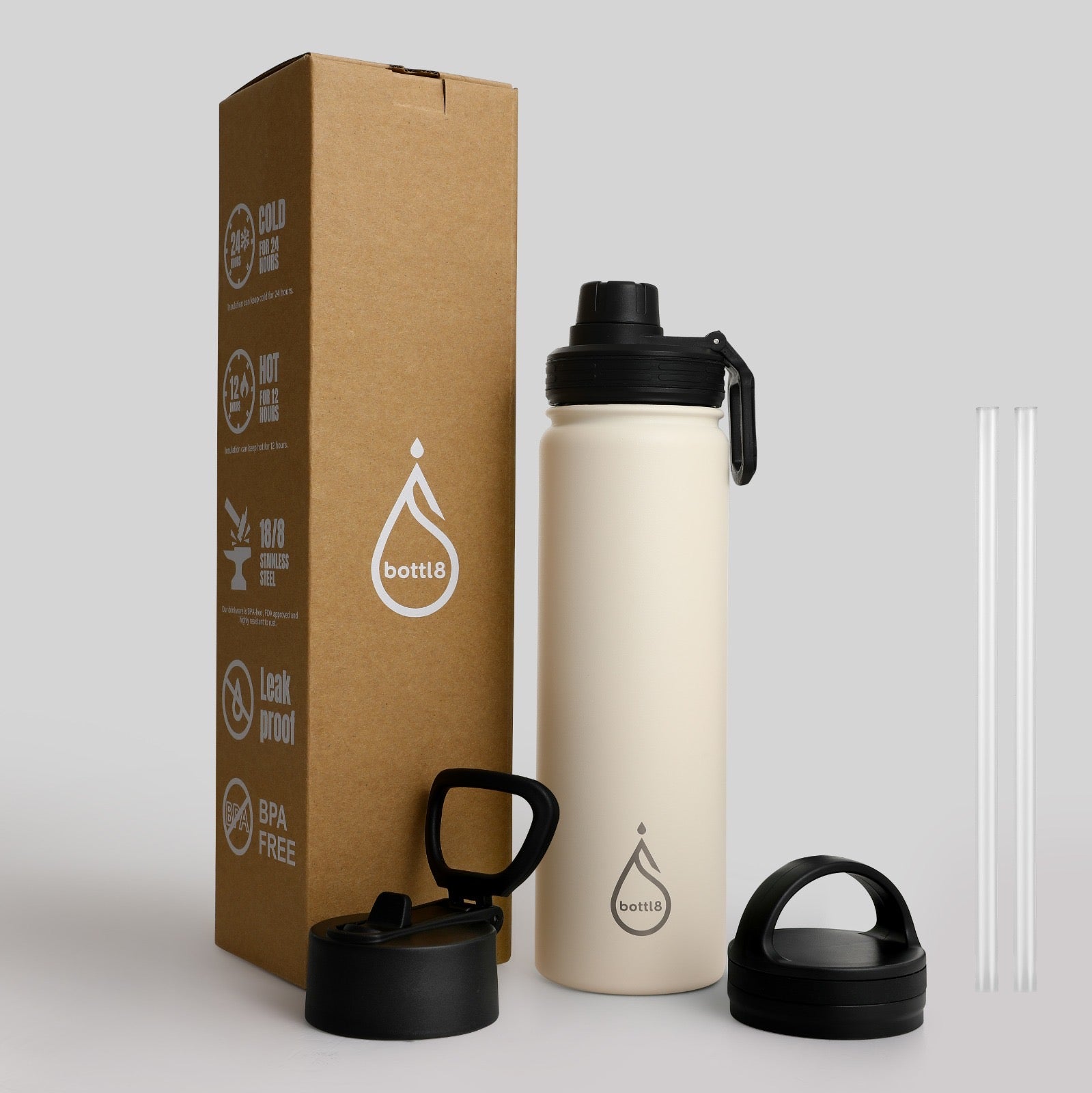 bottl8 – Premium RVS Drinkfles Ivoorwit